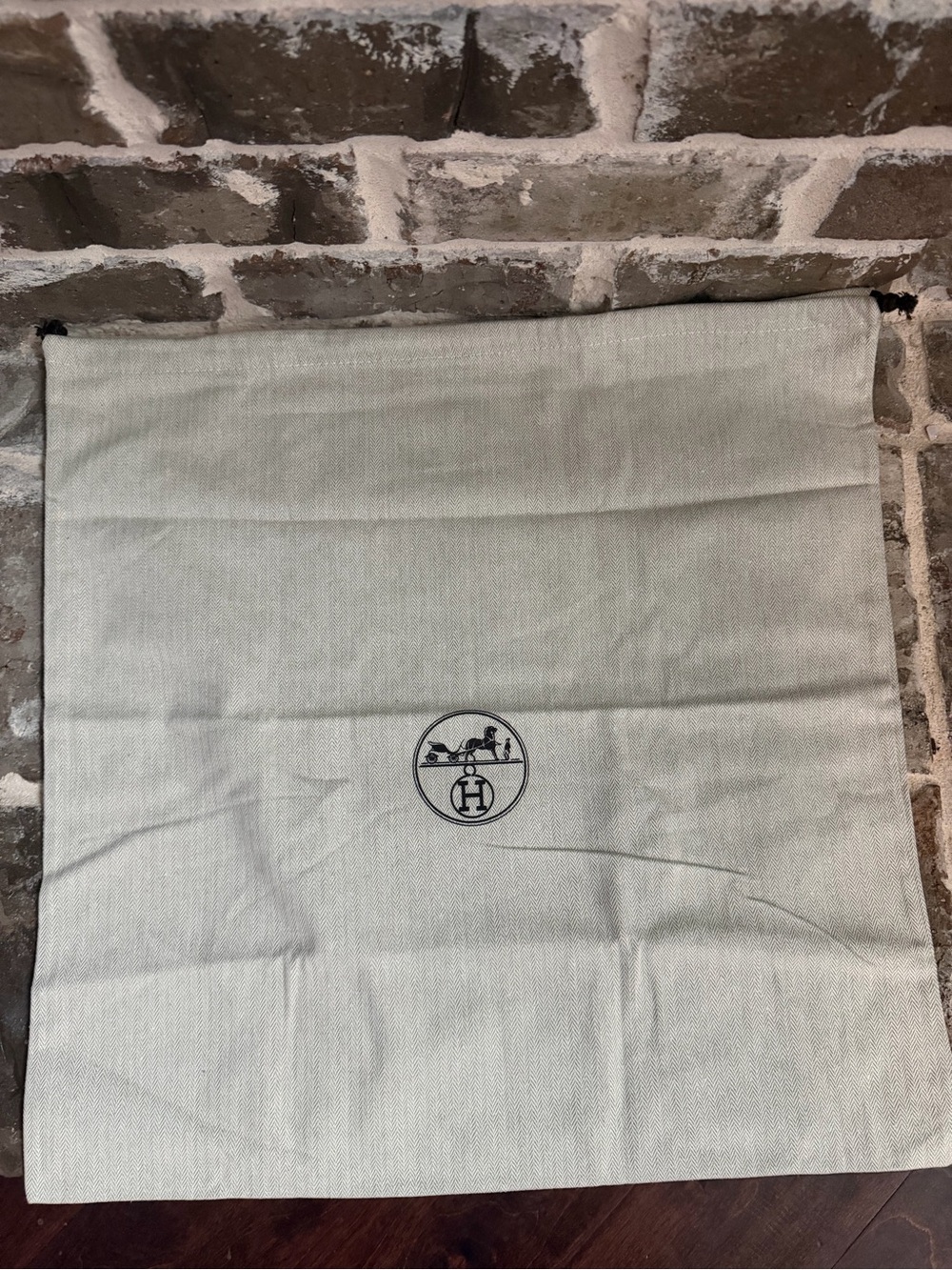 Hermès Logo Drawstring Dust Bag in Light Beige 19x19in